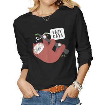 Cute Lazy Day Sloth Hanging On A Tree For Sloth Lovers Women Long Sleeve T-shirt | Mazezy