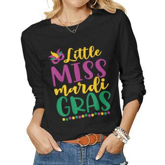 Cute Little Miss Mardi Gras 2023 Beads Womens Girls Kids Women Graphic Long Sleeve T-shirt - Thegiftio UK