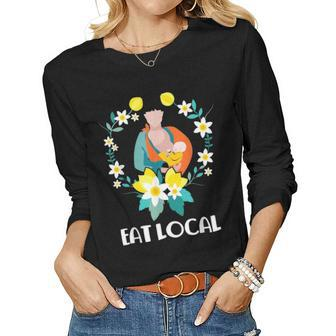Cute Mom And Baby Eat Local Flower Breastfeed Parents Women Graphic Long Sleeve T-shirt - Seseable