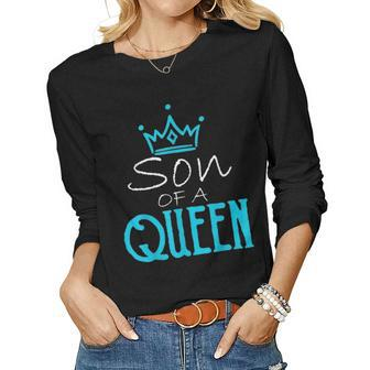 Cute Mother Of A Prince Son Of A Queen Matching Women Graphic Long Sleeve T-shirt - Seseable