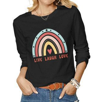 Cute Rainbow Live Laugh Love Inspirational Quote Happiness Women Long Sleeve T-shirt | Mazezy