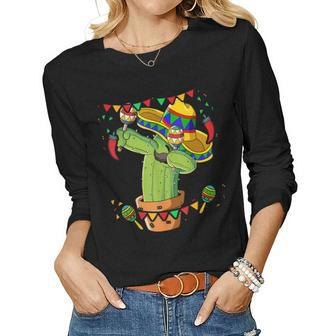 Dabbing Mexican Cactus Cinco De Mayo Women Long Sleeve T-shirt | Mazezy