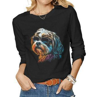 Dad Mom Cool Dog Sunglasses - Lhasa Apso Women Long Sleeve T-shirt | Mazezy