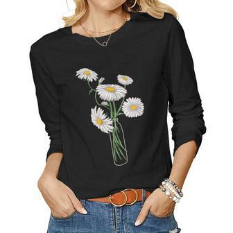 Daisies Chamomile Marguerites Bouquet Retro Daisy Flowers Women Graphic Long Sleeve T-shirt - Seseable