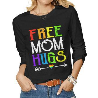 Womens Daisy Rainbow Heart Free Mom Hugs Lgbt Pride Month Women Long Sleeve T-shirt | Mazezy