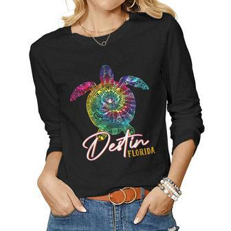Destin Tie Dye Sea Turtle Florida Matching Family Vacation Women Graphic Long Sleeve T-shirt - Seseable