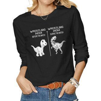 Dinosaur Wrestling Mom Before And During The Match Women Graphic Long Sleeve T-shirt - Seseable