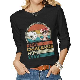 Distressed Best Chihuahua Mom Ever Mothers Day Gift Women Graphic Long Sleeve T-shirt - Seseable