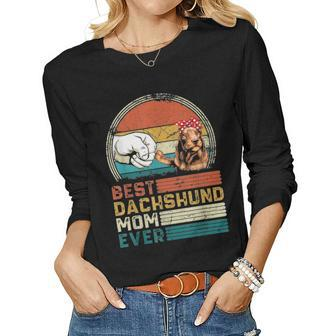 Distressed Best Dachshund Mom Ever Mothers Day Gift Women Graphic Long Sleeve T-shirt - Seseable