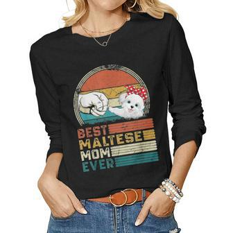 Distressed Best Maltese Mom Ever Mothers Day Gift Women Graphic Long Sleeve T-shirt - Seseable