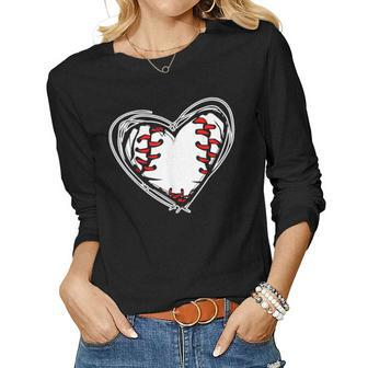 Distressed Heart Baseball Heart Mom Mama Women Long Sleeve T-shirt | Mazezy