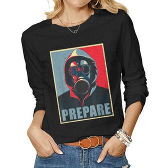 Distressed Prepper Gas Mask Poster | Bee Prepared Women Graphic Long Sleeve T-shirt - Seseable