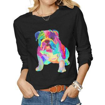 Dog Lover Womens Colorful-Cool-English-Bulldog Mens Women Long Sleeve T-shirt | Mazezy