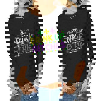 Drink Up Bitch Drinking Team Fun Mardi Gras Carnival Beer V2 Women Graphic Long Sleeve T-shirt | Seseable CA