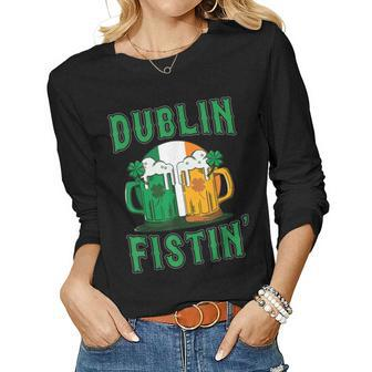 Dublin Fistin Beer Shamrock Ireland Flag St Patricks Day Women Long Sleeve T-shirt | Mazezy