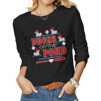 Ducks On The Pond Hitting Love Baseball Mom Kids Funny Cute Women Graphic Long Sleeve T-shirt - Seseable