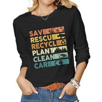 Earth Day 2023 Save Bees Rescue Animals Recycle Plastics Women Graphic Long Sleeve T-shirt - Seseable