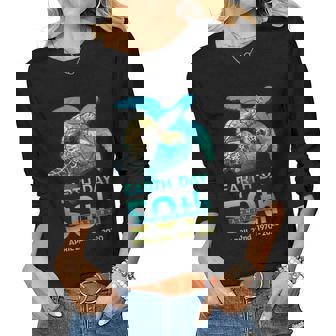 Earth Day 50Th Anniversary Sea Turtle Silhouette Women Long Sleeve T-shirt | Mazezy