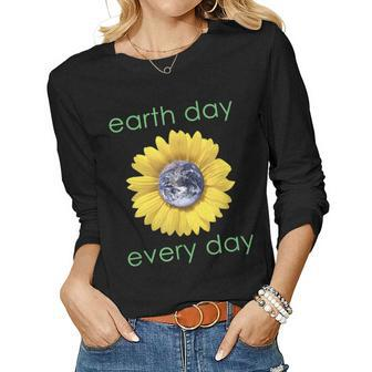 Earth Day Every Day - Green Environment Flower T-Shirt Women Long Sleeve T-shirt | Mazezy AU
