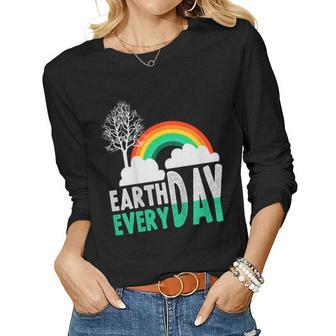 Earth Day Everyday Rainbow Tree T Shirt Women Long Sleeve T-shirt | Mazezy