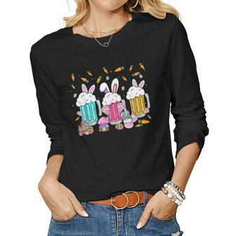 Easter Beer Glasses Bunny Ears Alcohol Drinking Party Women Long Sleeve T-shirt | Mazezy
