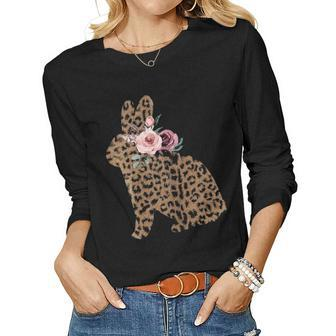 Easter Cute Gift For Her Momn Girls Wife Leopard Bunny Women Graphic Long Sleeve T-shirt - Seseable