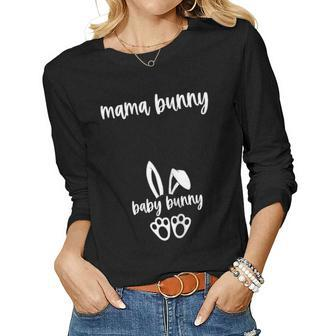 Womens Easter Pregnancy Announcement Mama Bunny Baby Bunny Women Long Sleeve T-shirt | Mazezy
