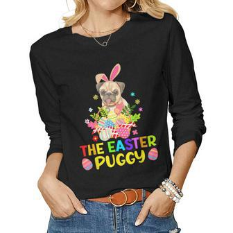 Easter Pug Bunny Ear Eggs Basket Dogs Kids Mens Womens Women Long Sleeve T-shirt | Mazezy