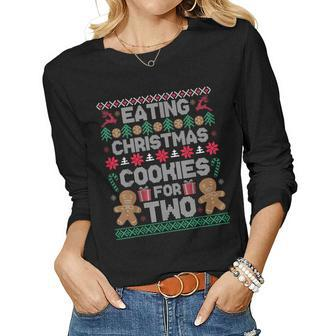 Eating Christmas Cookies For Two Pregnancy Holiday Women Long Sleeve T-shirt | Mazezy