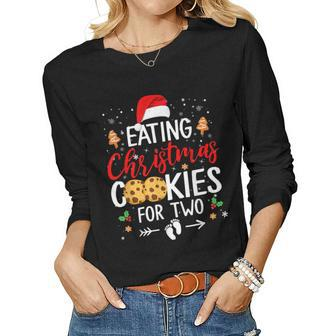 Eating Christmas Cookies For Two Christmas Pregnancy Women Long Sleeve T-shirt | Mazezy DE