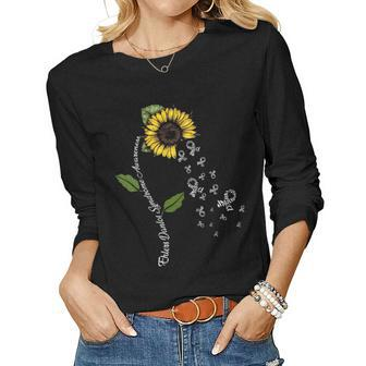 Ehlers Danlos Syndrome Awareness Ribbon Sunflower Women Graphic Long Sleeve T-shirt - Seseable