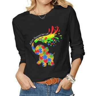 Elephant Autism Different Not Less Be Kind Puzzle Piece Mom Women Graphic Long Sleeve T-shirt - Seseable