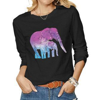 Elephant Mom S Mama And Baby Elephant Women Graphic Long Sleeve T-shirt - Seseable