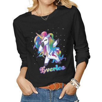 Everlee Name Personalized Custom Rainbow Unicorn Dabbing Women Long Sleeve T-shirt | Mazezy