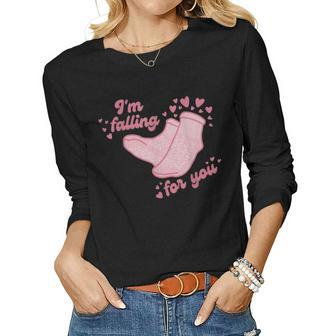 Falling For You Funny Pct Cna Nurse Happy Valentines Day Women Graphic Long Sleeve T-shirt - Seseable