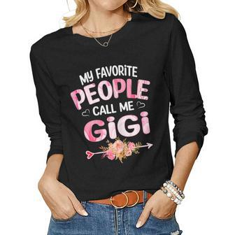 Womens My Favorite People Call Me Gigi Floral Grandma Women Long Sleeve T-shirt | Mazezy