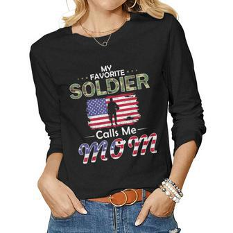 My Favorite Soldier Calls Me Momproud Army Mom Women Long Sleeve T-shirt | Mazezy