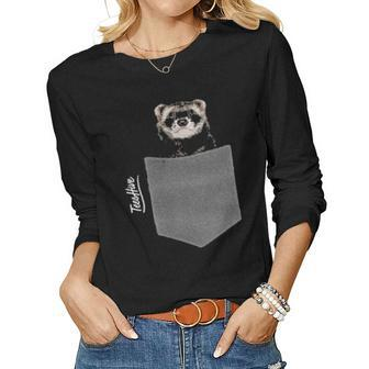 Ferret Pocket Ferret Face Ferret Mom Funny Ferret Women Graphic Long Sleeve T-shirt - Seseable