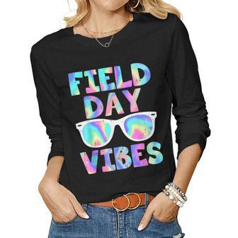 Field Day Vibes Last Day School Field Day Teacher Sunglasses Women Long Sleeve T-shirt | Mazezy