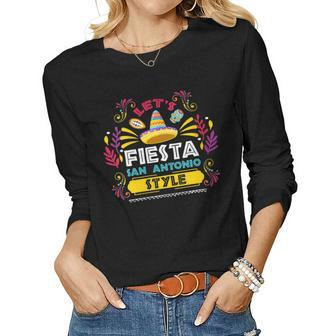 Womens Lets Fiesta San Antonio Style Party Cinco De Mayo Fiesta Women Long Sleeve T-shirt | Mazezy