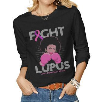 Fight Lupus Awareness Month Purple Ribbon Black Women Gift Women Graphic Long Sleeve T-shirt - Seseable