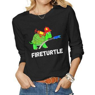 Fire Fighter Sea Turtle Tortoise Firefighter Fireman Women Graphic Long Sleeve T-shirt - Seseable