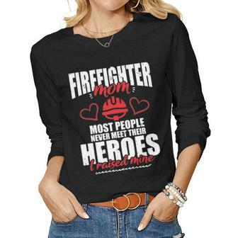 Firefighter Proud Mom With Their Heroes For Mothers Day 2636 Women Graphic Long Sleeve T-shirt - Seseable