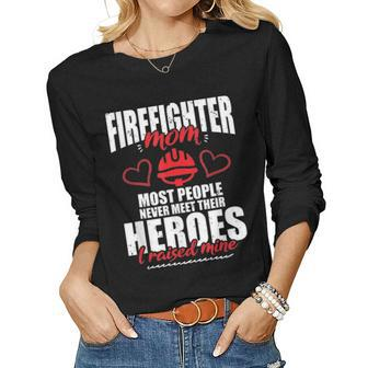 Firefighter Proud Mom With Their Heroes For Mothers Day Women Graphic Long Sleeve T-shirt - Seseable
