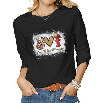 Firefighter Wife Life Peace Love Fire Wife Heart Women Graphic Long Sleeve T-shirt - Seseable