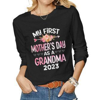 Womens My First As A Grandma 2023 Women Women Long Sleeve T-shirt | Mazezy