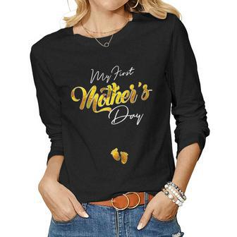 Womens My First Pregnancy Announcement Shirt Mom To Be V2 Women Long Sleeve T-shirt | Mazezy