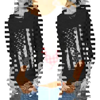 Flag Chicken Christmas Pajamas For Family Red Plaid Buffalo Women Long Sleeve T-shirt | Mazezy