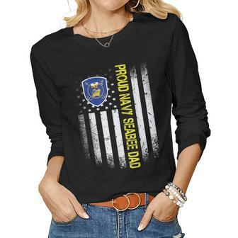 Flag Usa Proud Us Navy Seabee Dad Us Military Family Women Long Sleeve T-shirt | Mazezy