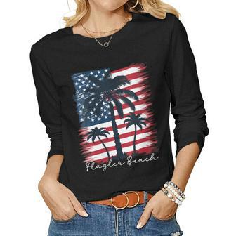 Womens Flagler Beach - Patriotic American Flag Palm Trees Women Long Sleeve T-shirt | Mazezy